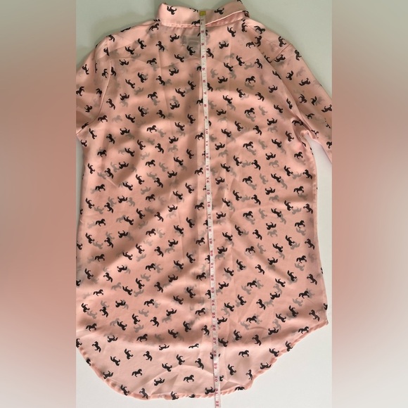 Seduction Pink Blouse Black Horse Print Women’s M Long Sleeve Horses - Picture 7 of 11